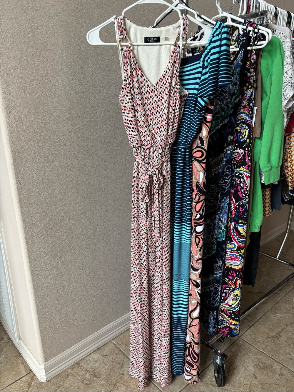 GUESS Pink and White Printed Sleeveless Maxi Dress